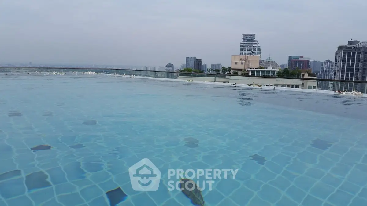 Luxurious rooftop pool with stunning city skyline views, perfect for relaxation and leisure in a modern urban setting.