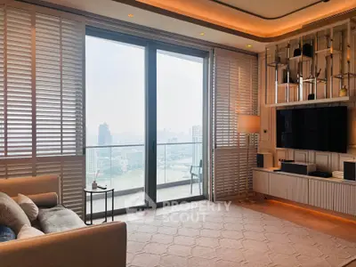 Luxurious living room with panoramic city view and elegant decor