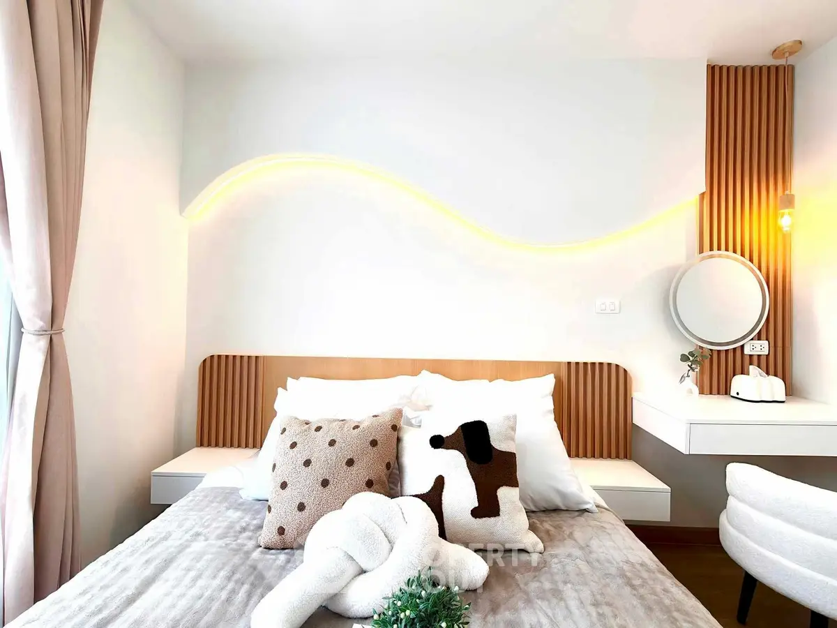 Cozy bedroom with modern decor and stylish lighting