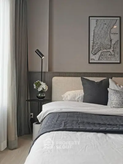 Elegant bedroom with stylish decor and cozy ambiance
