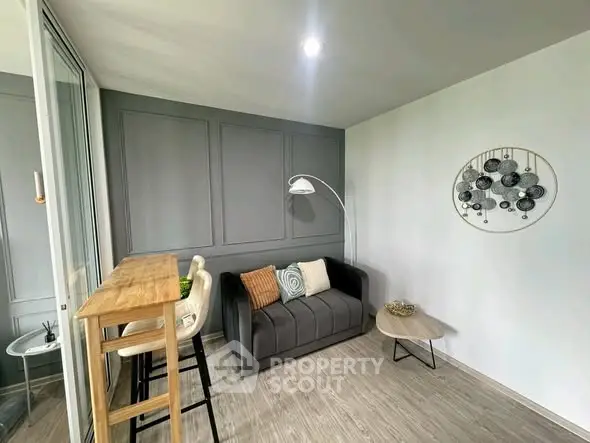 Modern living room with stylish decor and cozy seating area