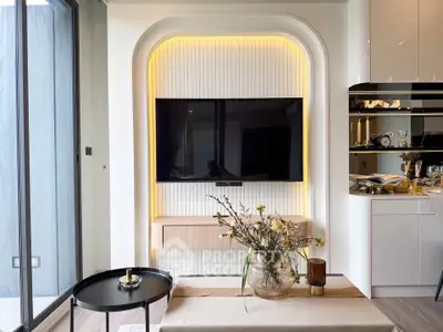 Modern living room with stylish TV setup and elegant decor