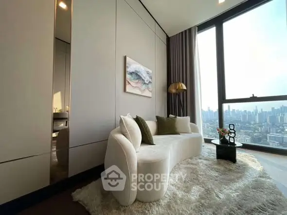 Luxurious living room with stunning city view and elegant decor