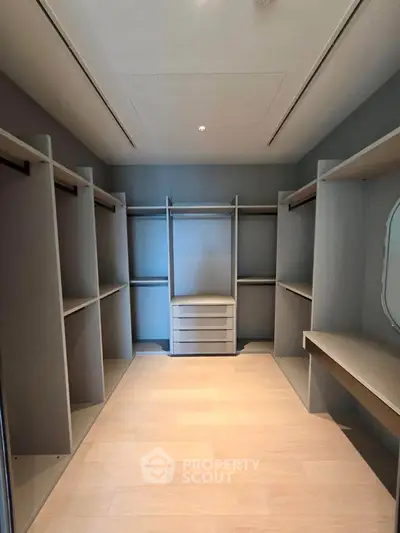 Spacious walk-in closet with modern shelving and ample storage space.
