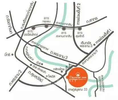 Map showing location of Chapter One condominium near BTS stations in Bangkok.