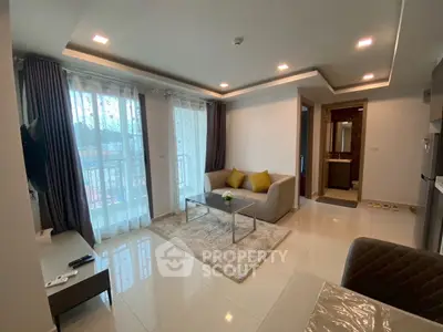 Modern living room with stylish decor and natural light