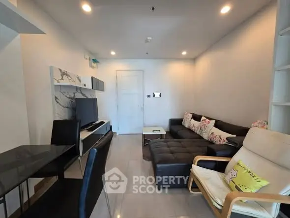 Modern living room with stylish furniture and cozy ambiance