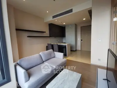 Modern living room with open kitchen in stylish apartment