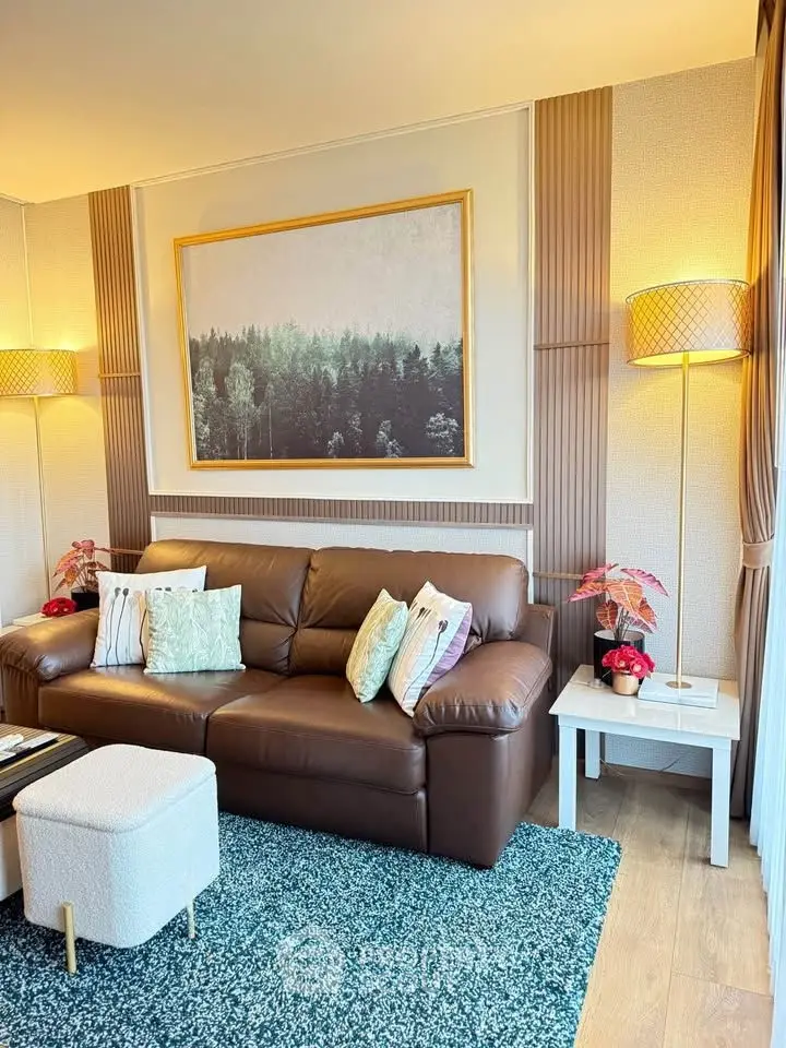 Stylish living room with leather sofa and elegant decor