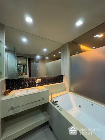 Luxurious modern bathroom with elegant bathtub and sleek fixtures