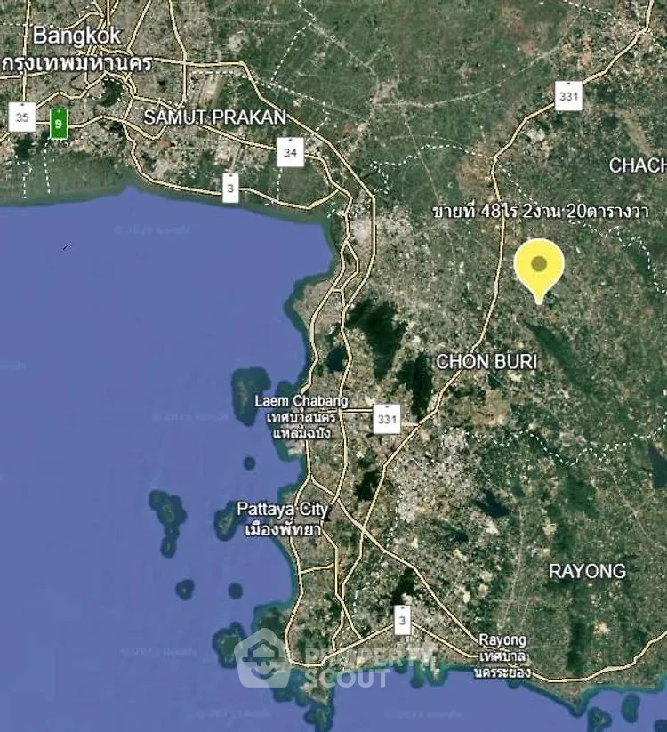Map view highlighting Chon Buri area near Pattaya City, ideal for real estate opportunities.