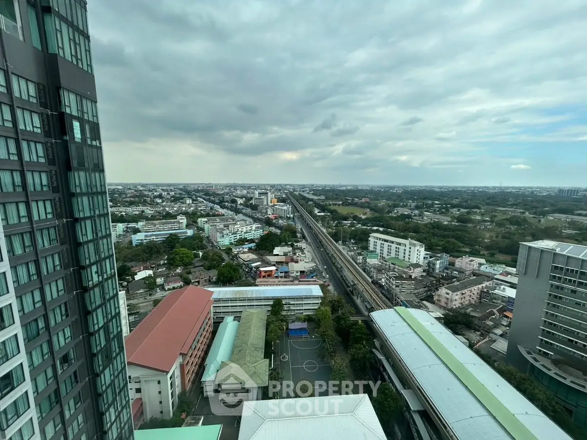 Stunning cityscape view from high-rise building with expansive skyline and urban landscape.
