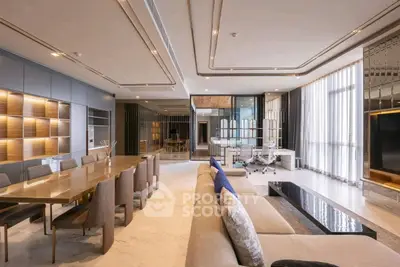 Luxurious open-plan living room with modern dining area and elegant decor