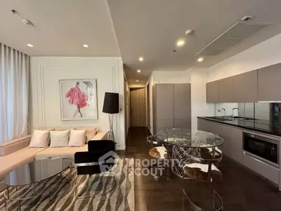 Modern open-layout living room with stylish kitchen and elegant decor