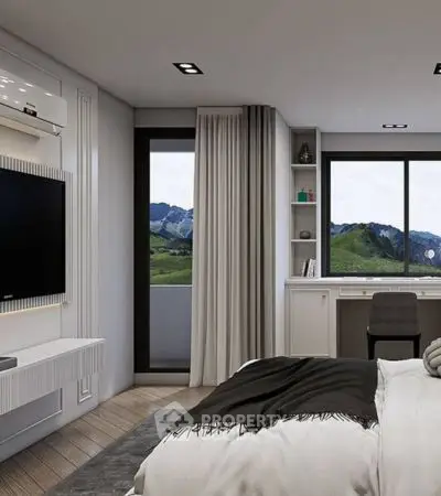 Luxurious bedroom with mountain view and modern decor