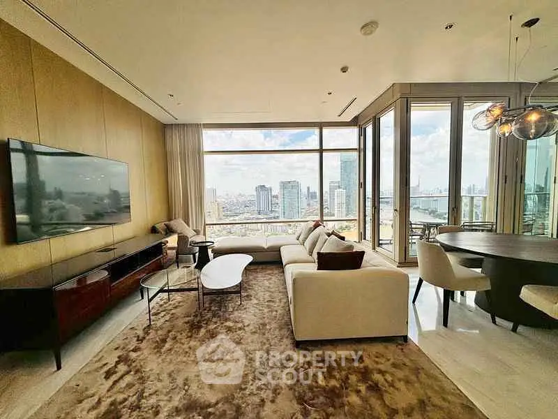 Luxurious living room with panoramic city view and elegant furnishings