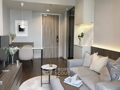 Modern living room with stylish decor and cozy seating area