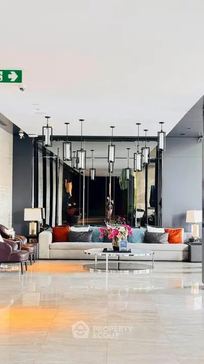 Luxurious modern living room with elegant lighting and stylish decor