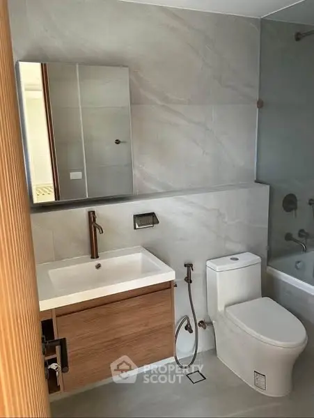 Modern bathroom with sleek fixtures and elegant design