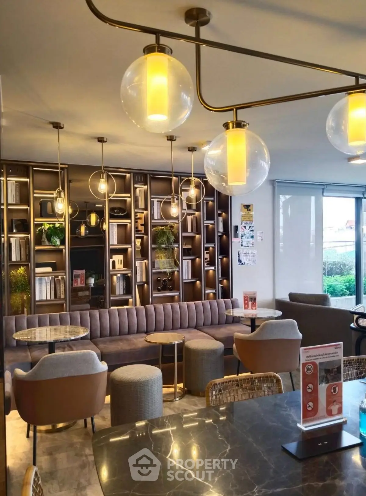 Luxurious modern living room with elegant lighting and stylish furniture