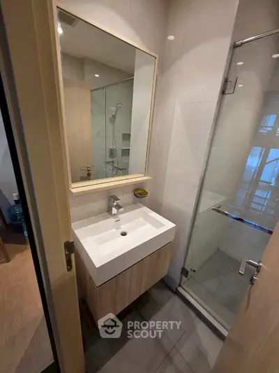Modern bathroom with sleek design and glass shower enclosure