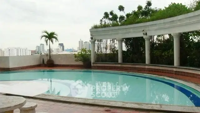 Luxurious rooftop pool with stunning city views and elegant architectural design.