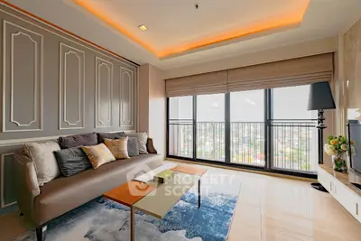 Luxurious living room with panoramic city view and elegant decor