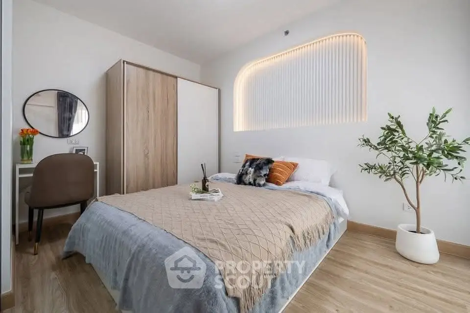 Modern bedroom with stylish decor and cozy ambiance