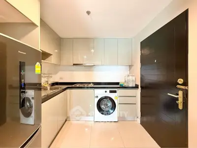 Modern kitchen with sleek cabinets and built-in washing machine