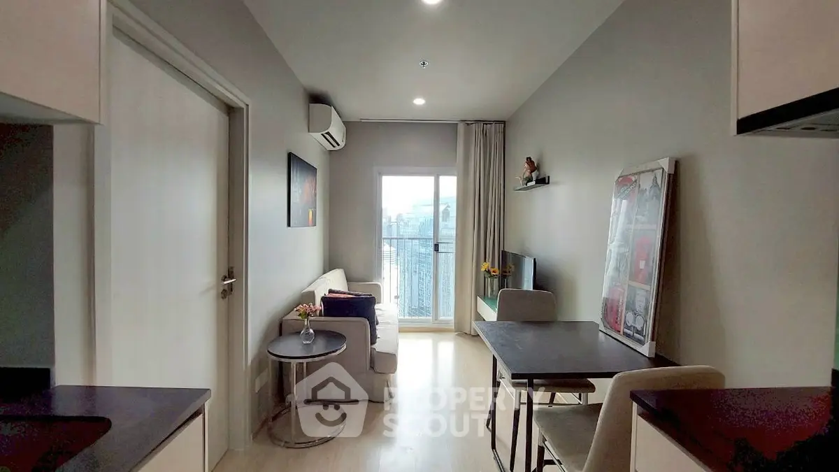 Modern living room with balcony view in a stylish apartment