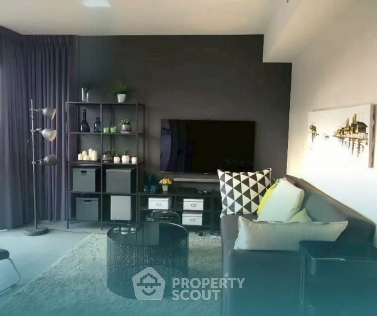 Modern living room with stylish decor and cozy seating area