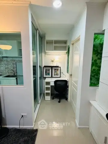 Compact study nook with desk and chair in modern apartment