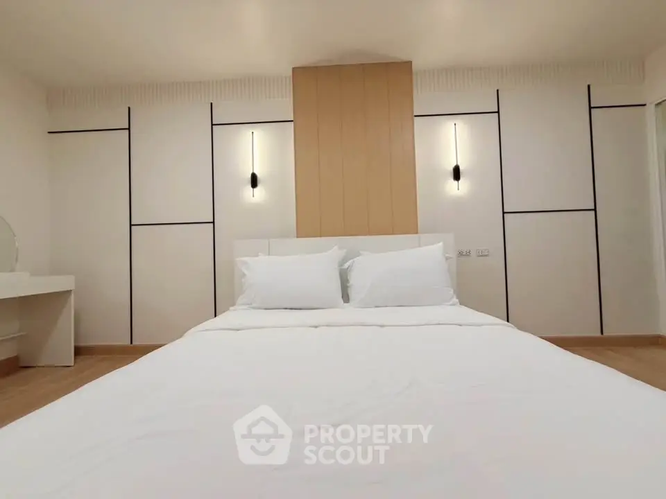 Modern bedroom with minimalist design and stylish wall lighting