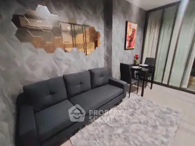 Modern living room with stylish decor and cozy seating area