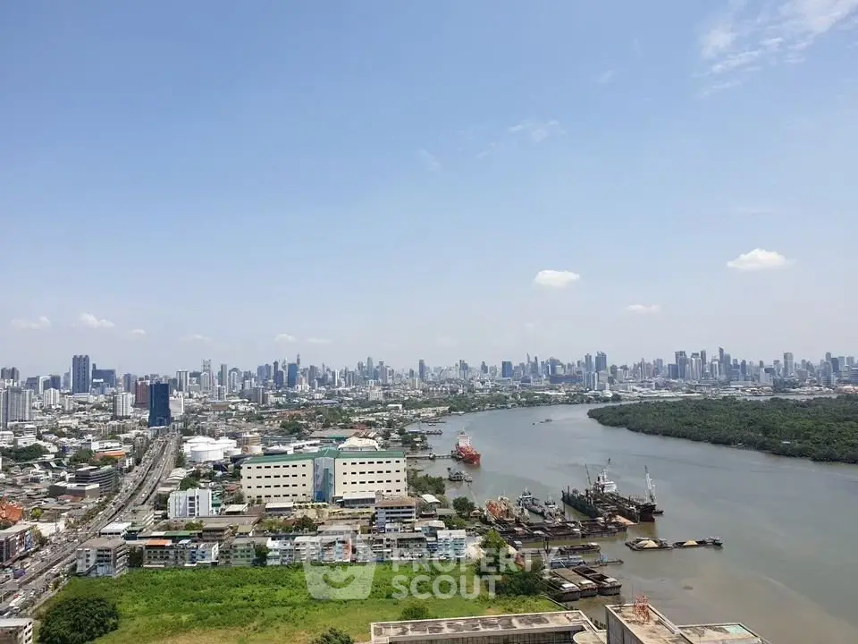 Stunning cityscape view with river and skyline, perfect for urban living enthusiasts.