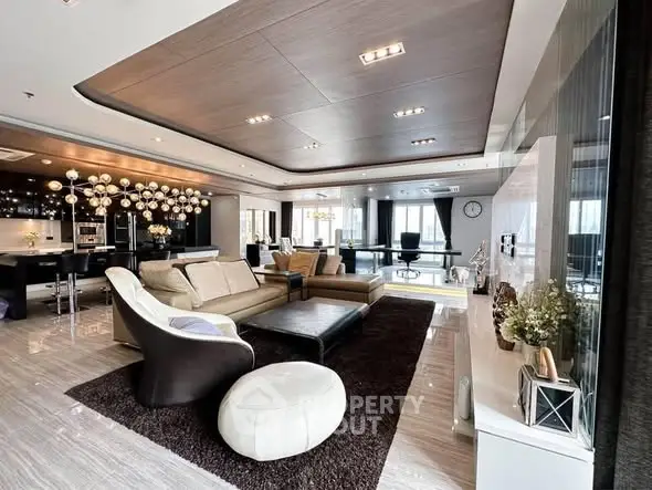 Luxurious modern living room with open layout and elegant decor