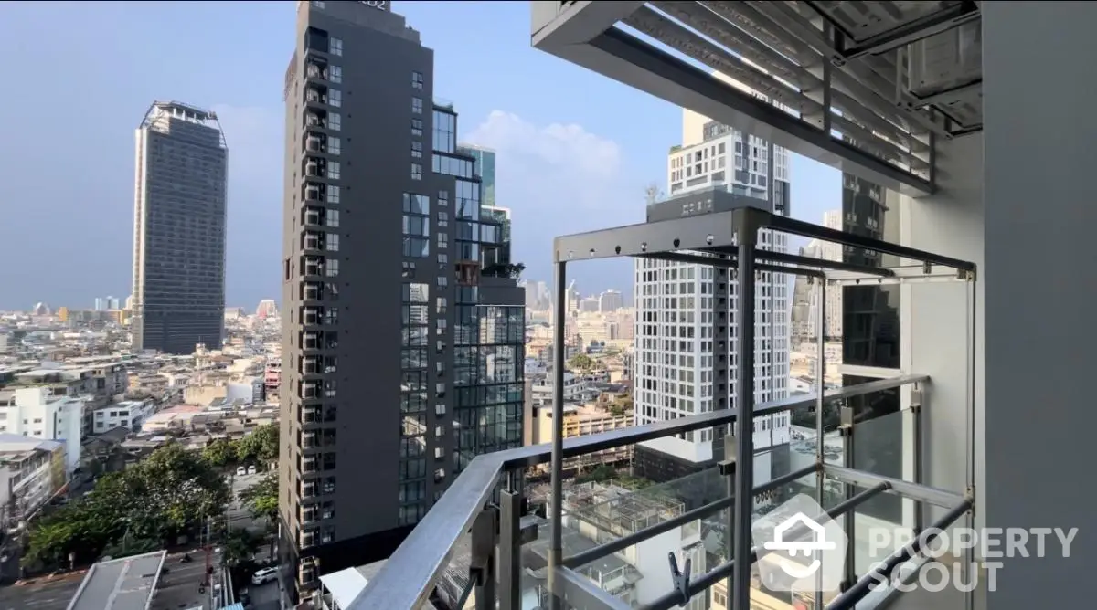 Stunning cityscape view from modern balcony in high-rise building