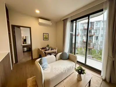 Modern living room with balcony view in stylish apartment