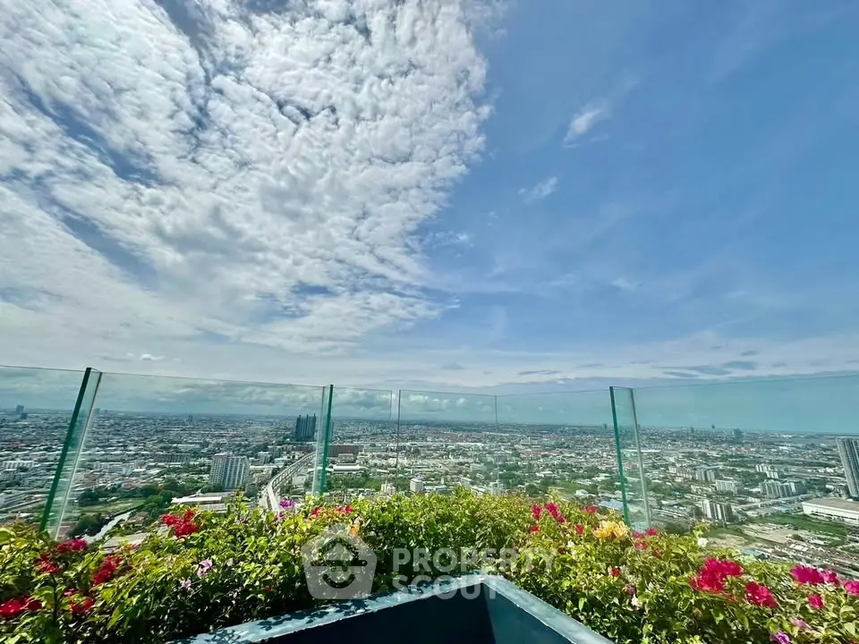 Stunning rooftop view with vibrant cityscape and lush greenery
