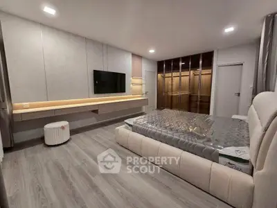 Spacious modern bedroom with elegant design and built-in wardrobe
