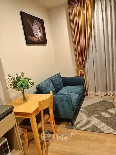 Cozy living room with stylish decor and elegant curtains