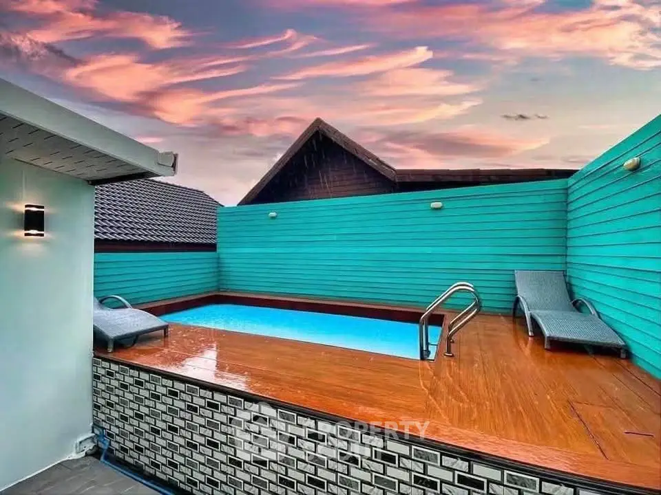 Luxurious rooftop pool with stunning sunset view and modern design