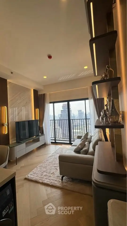 Luxurious living room with city view and modern decor