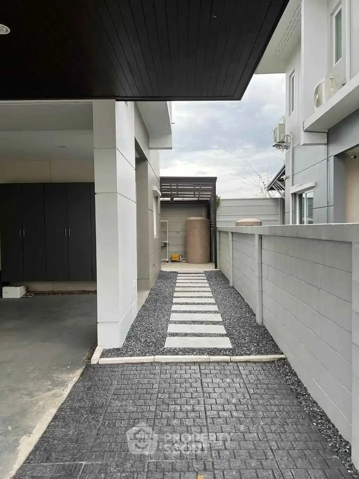 Modern exterior walkway with sleek design and contemporary architecture