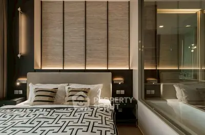 Luxurious modern bedroom with elegant decor and ambient lighting