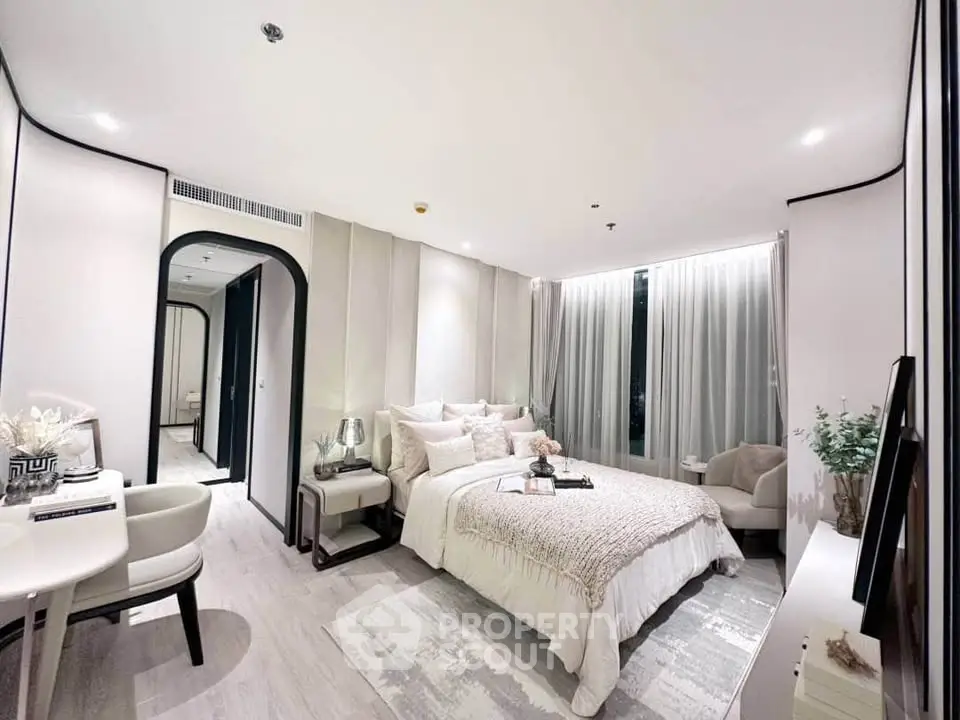 Luxurious modern bedroom with elegant decor and ambient lighting
