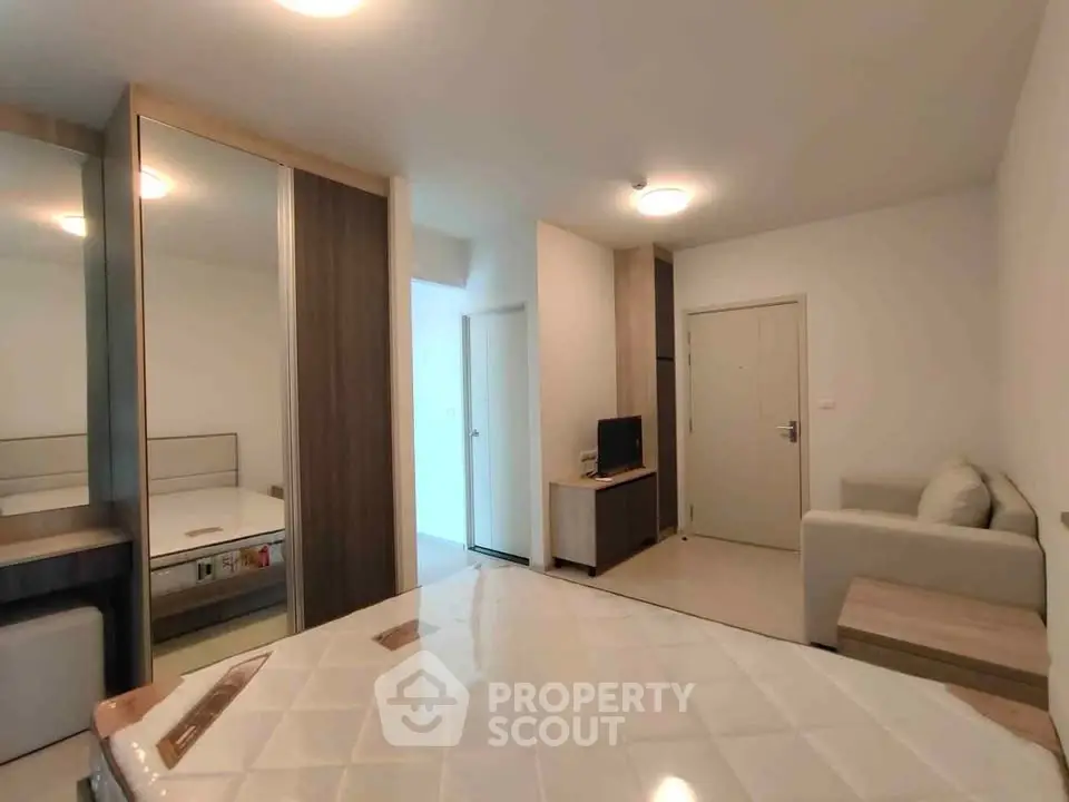 Modern apartment interior with cozy living area and stylish furniture