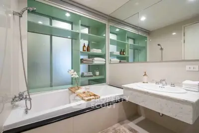 Luxurious bathroom with modern fixtures and elegant bathtub