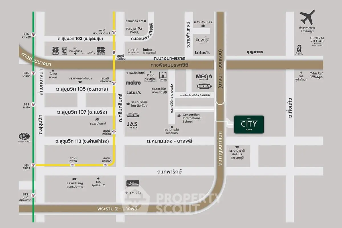 Map showing location of The City residential project near major roads and landmarks.