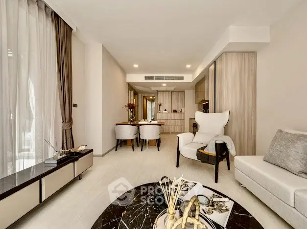 Modern living room with elegant decor and open layout in a luxury apartment.